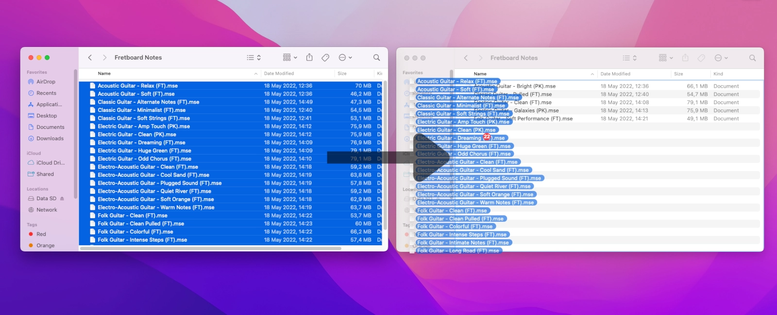 move files to sapphire guitar instruments